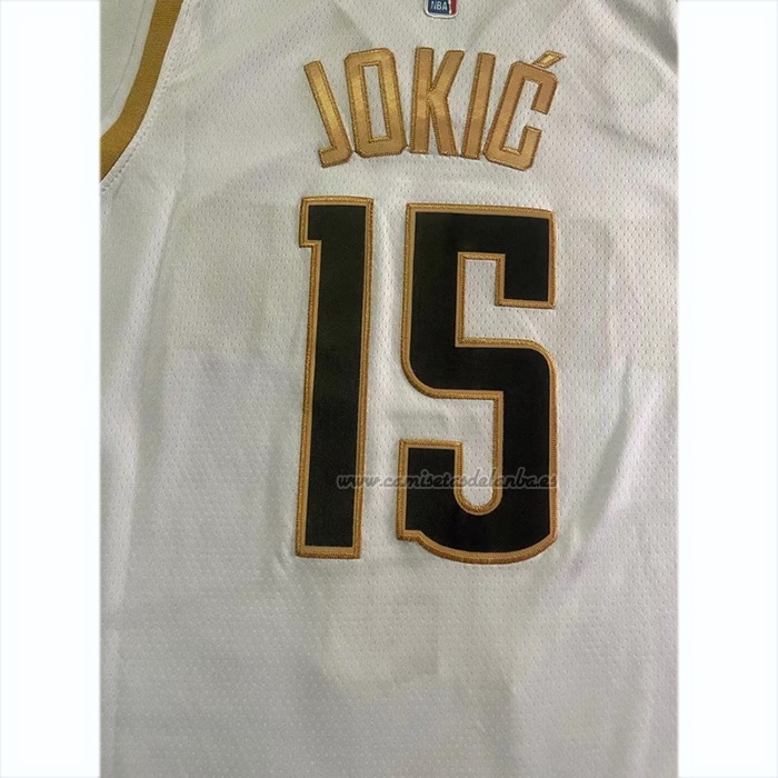 Camiseta Denver Nuggets Nikola Jokic NO 15 Ciudad 2023 NBA Finals Blanco